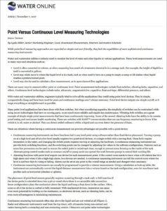 Water Online: Point Versus Continuous Level Measuring Technologies
