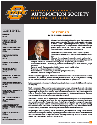 Oklahoma State University Automation Society Newsletter - Spring 2012