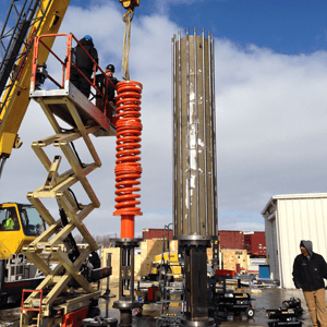 Spring being mounted into the safety shutdown valve's actuator at Emerson's Valve Automation manufacturing facility.