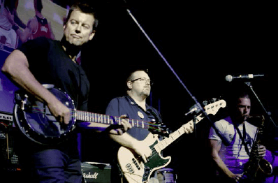 (Left to right) Mark Kennedy (Emerson-St Louis), David Schiff (Novaspect), and Jonathan Pollet (Red Tiger Security) are among the more than 40 musicians who have joined in an evening jam session at Emerson Exchange.