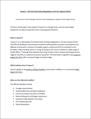 Quad O – EPA 40 Code Federal Regulations, Part 60, Subpart OOOO