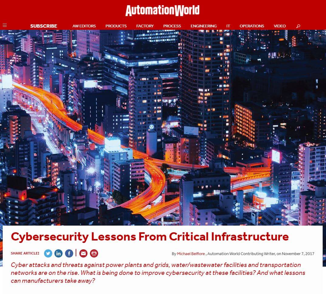 Automation World: Cybersecurity Lessons From Critical Infrastructure