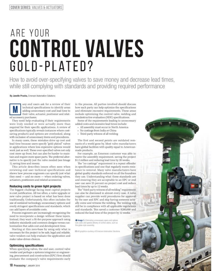 Processing magazine: How To Avoid Over-Specifying Control Valves