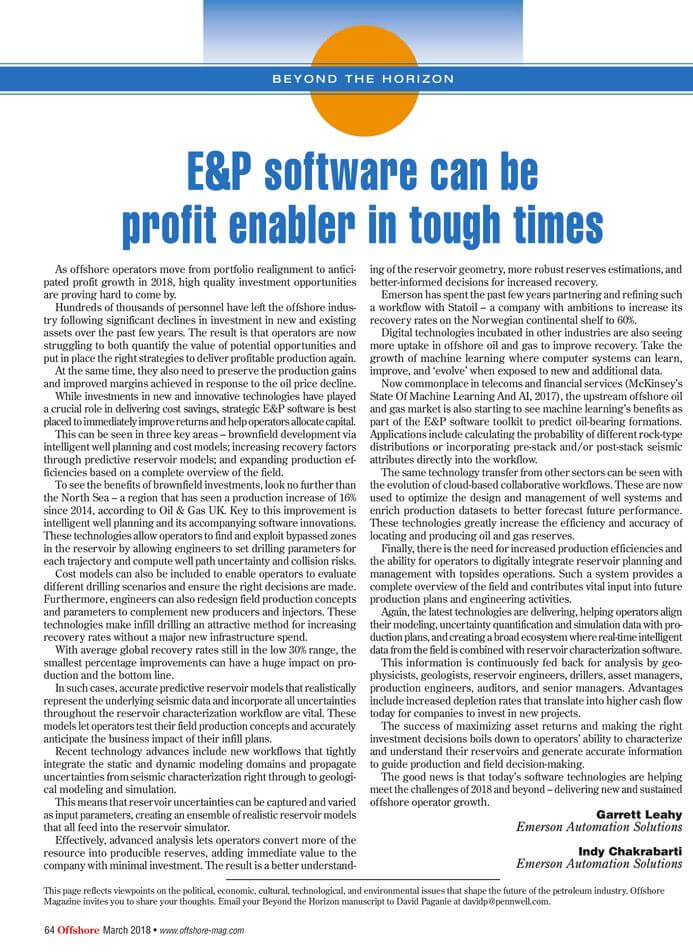 Offshore magazine: E&P software can be profit enabler in tough times