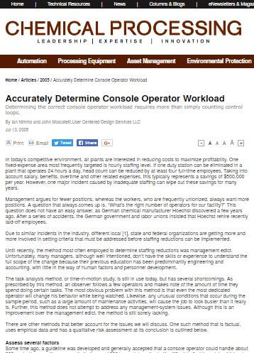 Chemical Processing: Accurately Determine Console Operator Workload