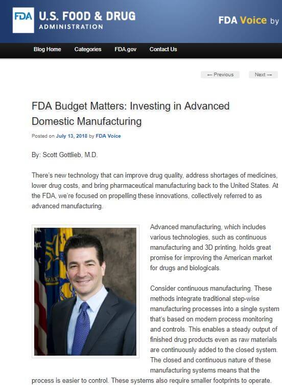 FDA Voice: FDA Budget Matters: Investing in Advanced Domestic Manufacturing