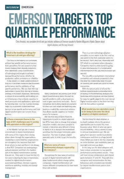 Pipeline magazine: Emerson Targets Top Quartile Performance