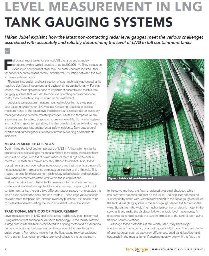 Tank Storage: Radar Provides Precise Level Measurement in LNG Tank Gauging Systems