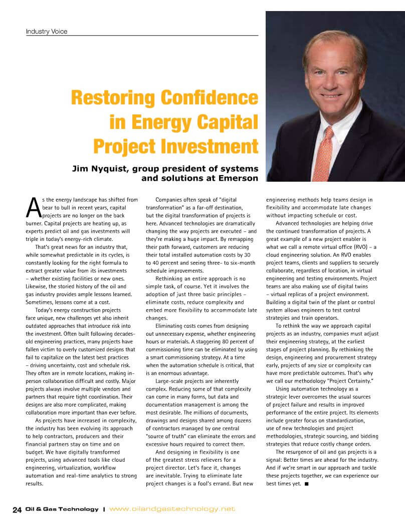 Oil & Gas Technology: Restoring Confidence in Energy Capital Project Investment