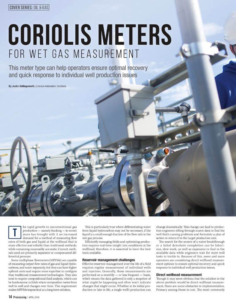 Processing Magazine: Coriolis Flowmeters for Wet Gas Measurement
