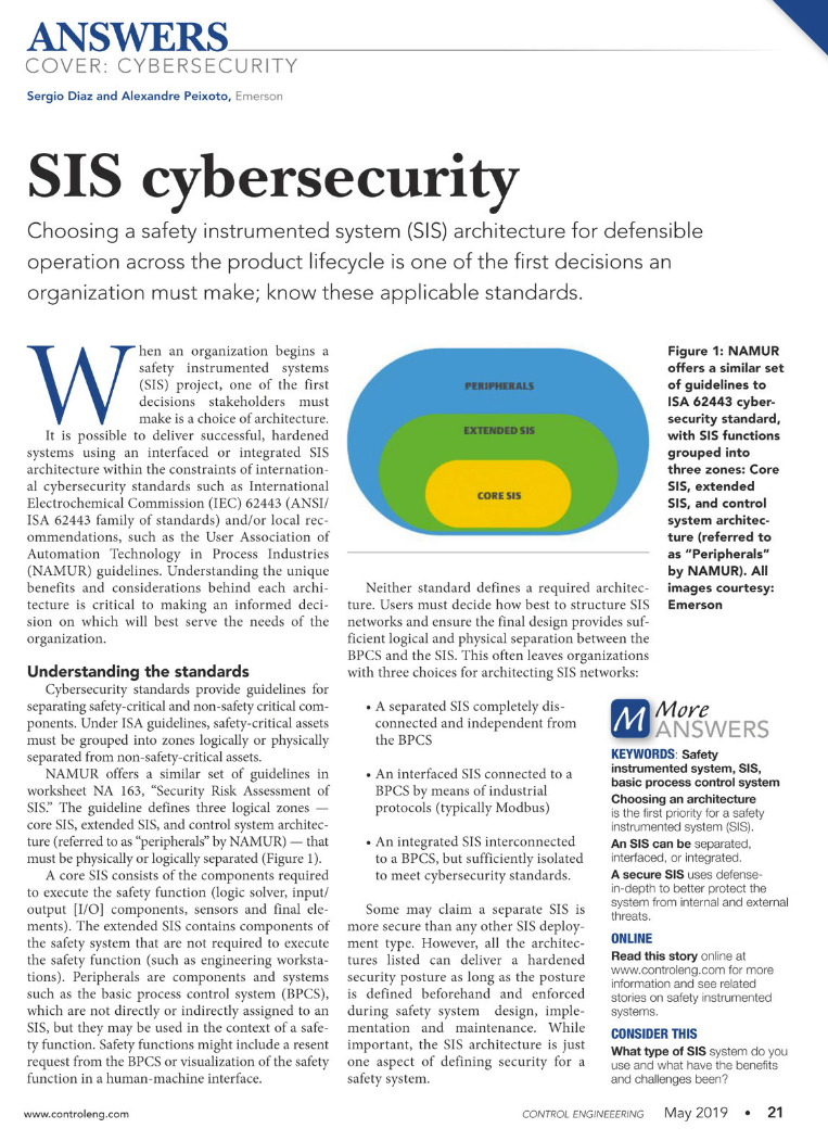 Control Engineering: Sustainable cybersecurity architecture for safety instrumented systems