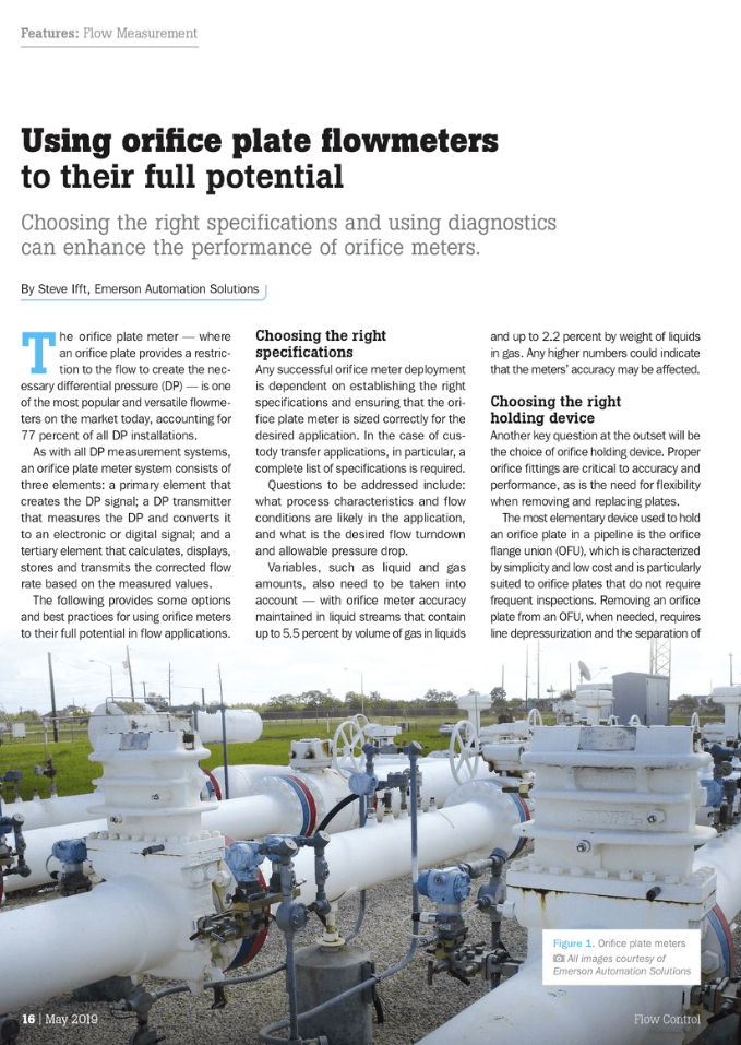 Sizing and Specifying Orifice Plate Flowmeters