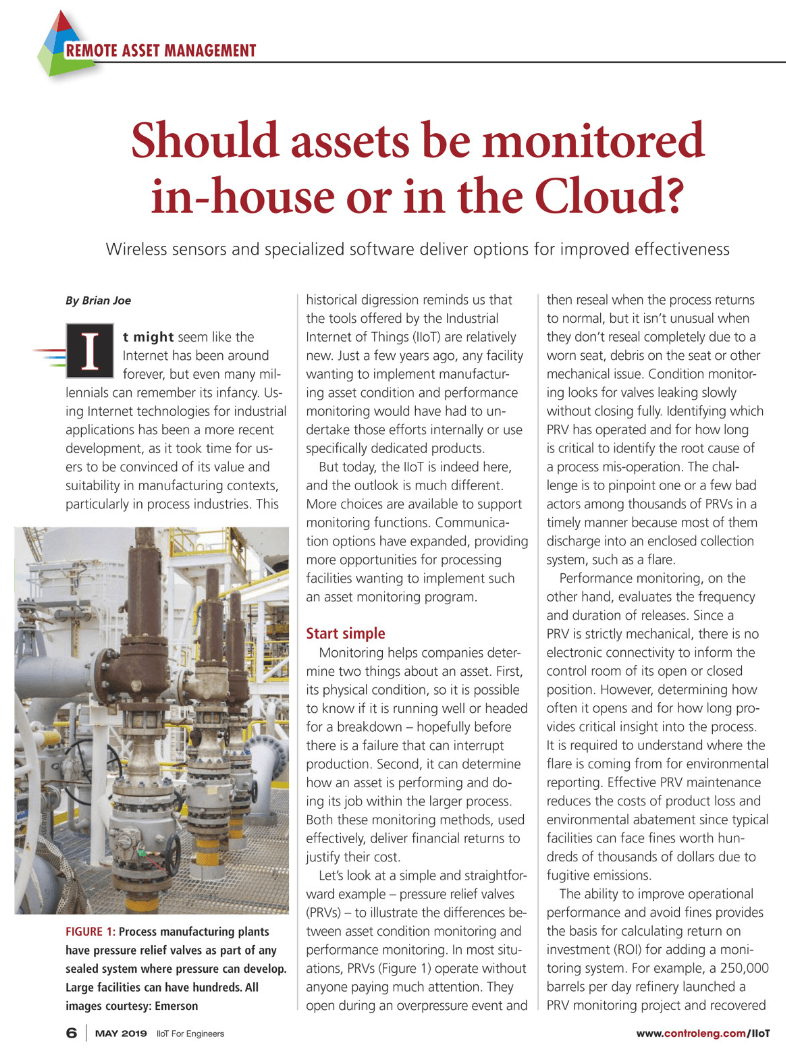 Control Engineering: Should assets be monitored in-house or in the cloud?