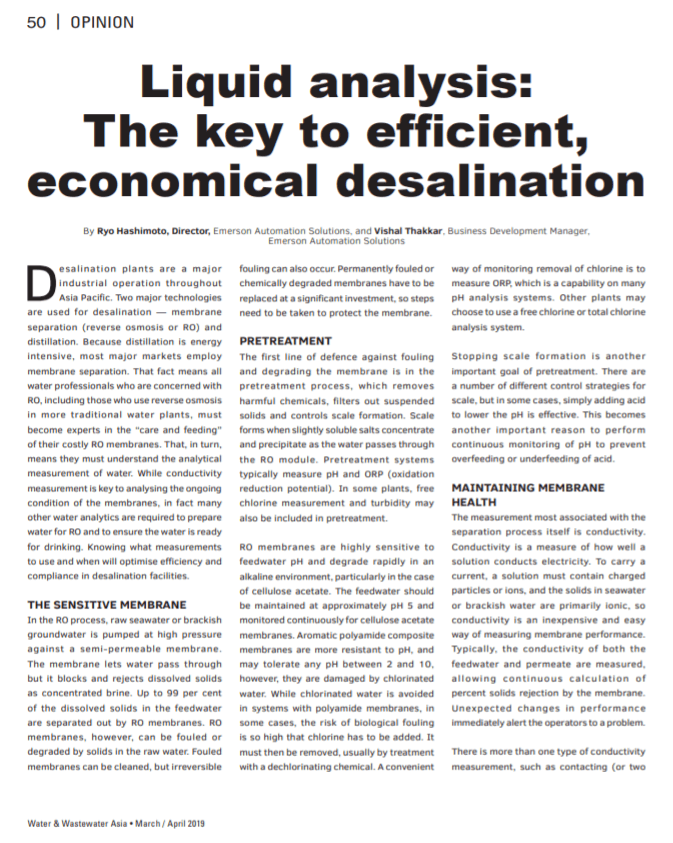 Water & Wastewater Asia: Liquid analysis: The key to efficient, economical desalination