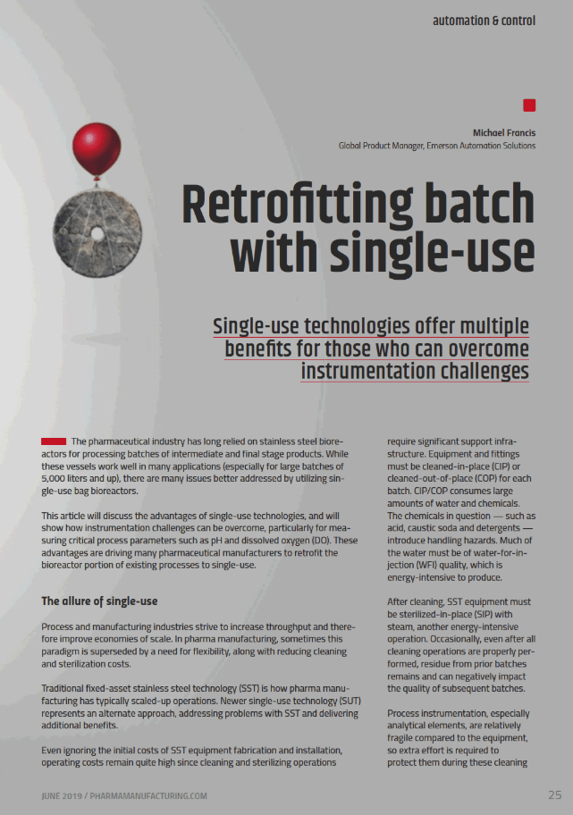 Pharmaceutical Manufacturing: Retrofitting batch with single-use