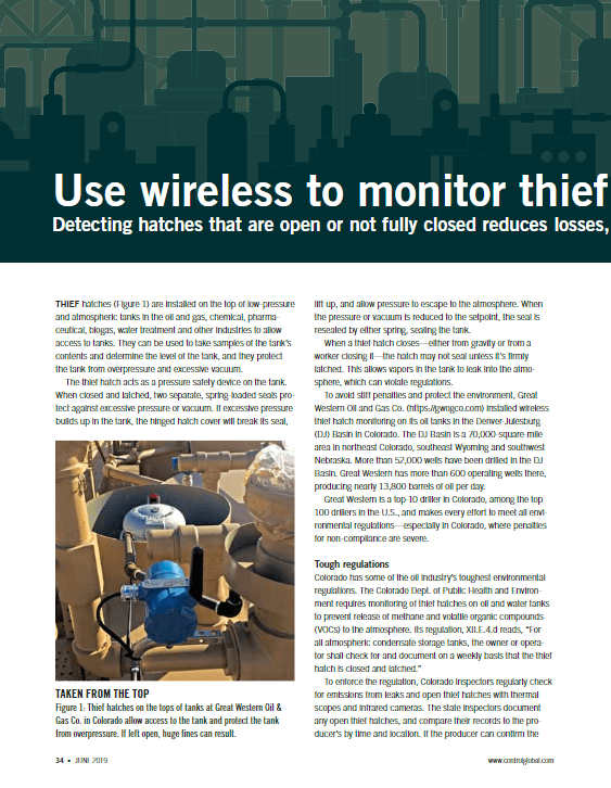 Control: Use wireless to monitor thief hatches