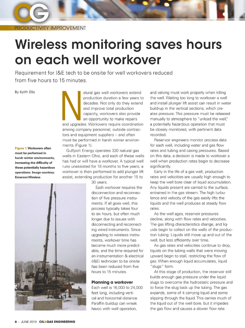 Oil & Gas Engineering: Wireless monitoring saves hours on each well workover
