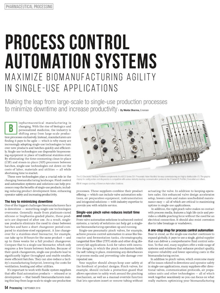 Processing: Process Control Automation Systems Maximize Biomanufacturing Agility in Single-Use Applications