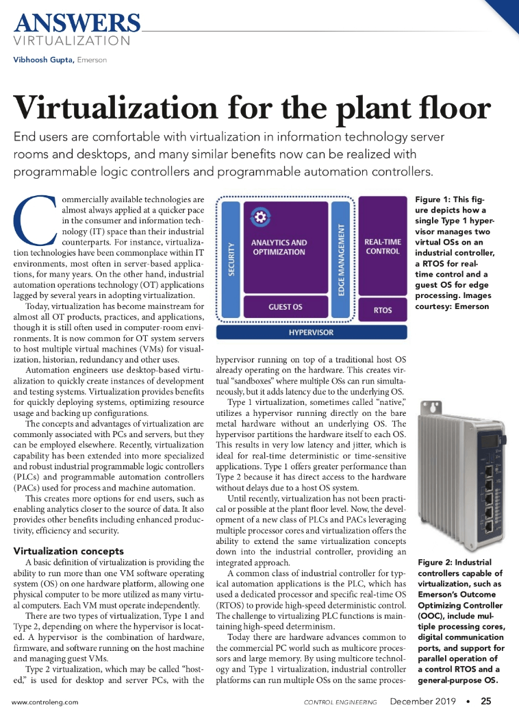 Control Engineering: Industrial virtualization heads to the plant floor