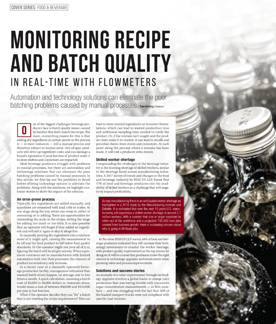 Processing: Monitoring recipe and batch quality in real-time with flowmeters