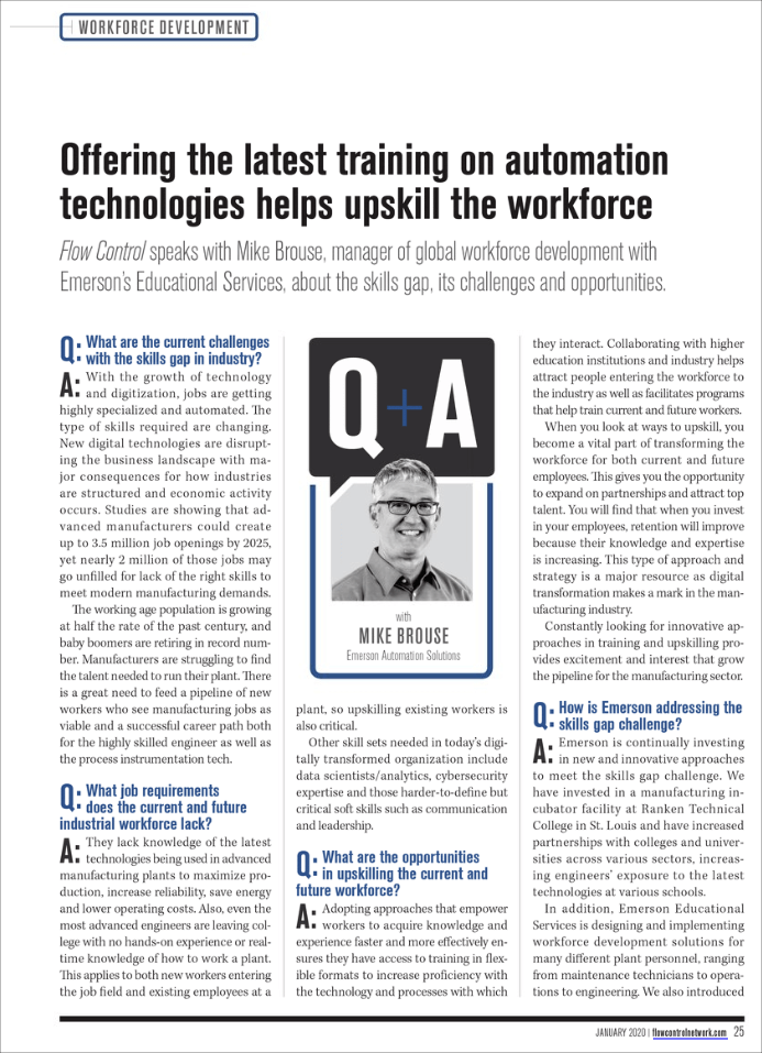 Flow Control: Q&A: Offering the latest training on automation technologies helps upskill the workforce