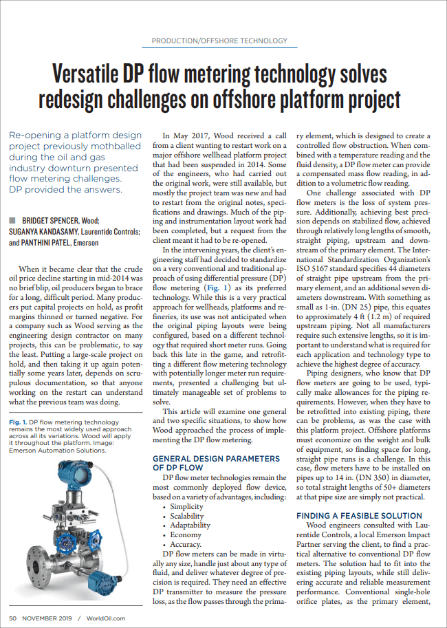 WorldOil: Versatile DP flow metering technology solves redesign challenges on offshore platform project