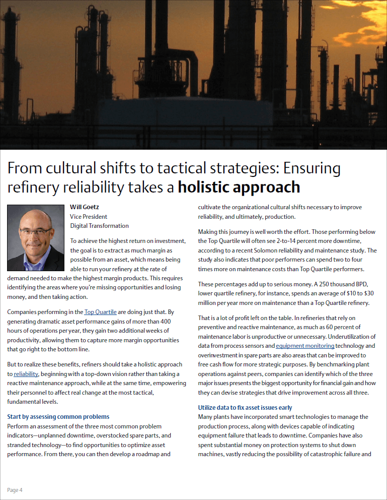 Ensuring refinery reliability takes a holistic approach
