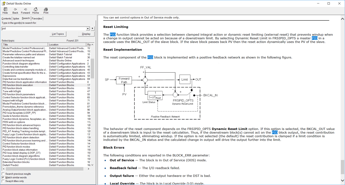 DeltaV PID block schematic with dynamic rate limit