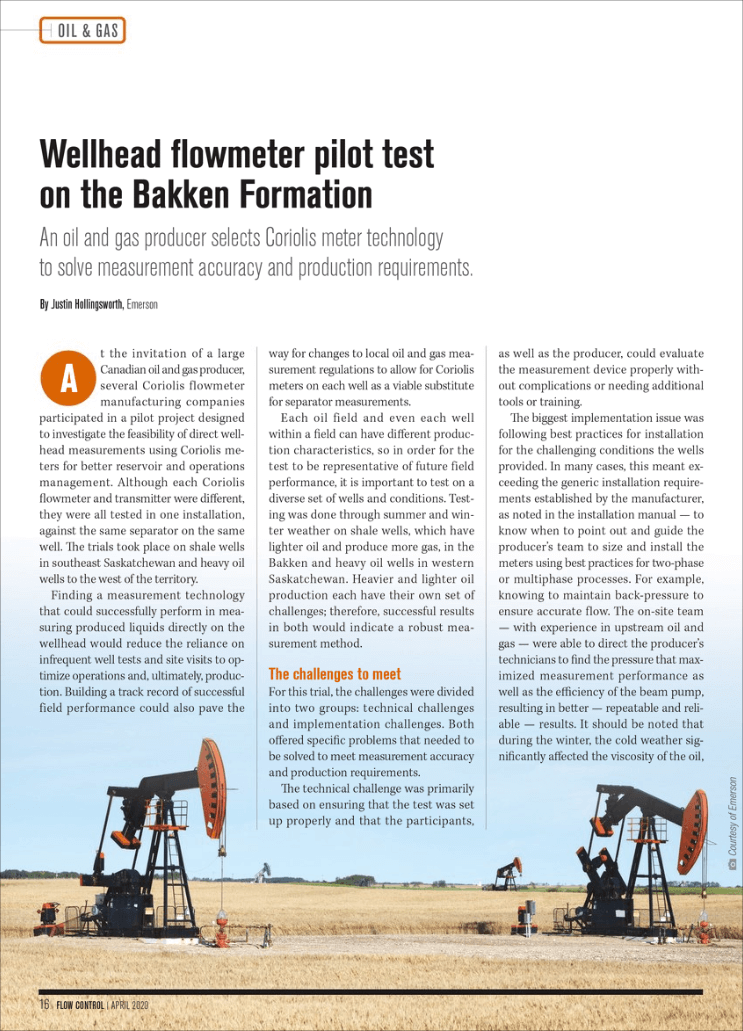 Flow Control: Wellhead flowmeter pilot test on the Bakken Formation
