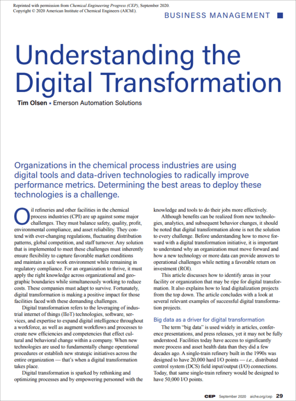 Chemical Engineering Progress (CEP): Understanding the Digital Transformation