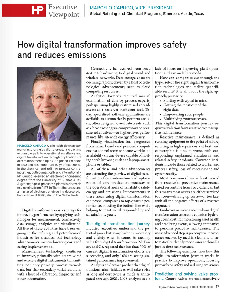 Hydrocarbon Processing: How Digital transformation improves safety and reduces emissions