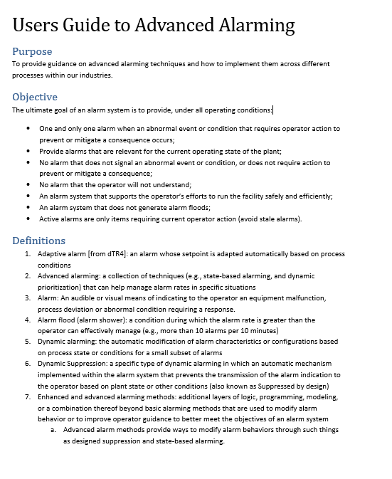 Center for Operator Performance: Users Guide to Advanced Alarming