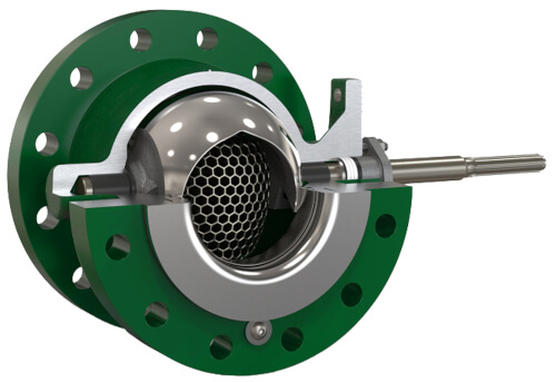 Fisher Vee-ball rotary control valve with Cavitrol Hex anti-cavitation trim