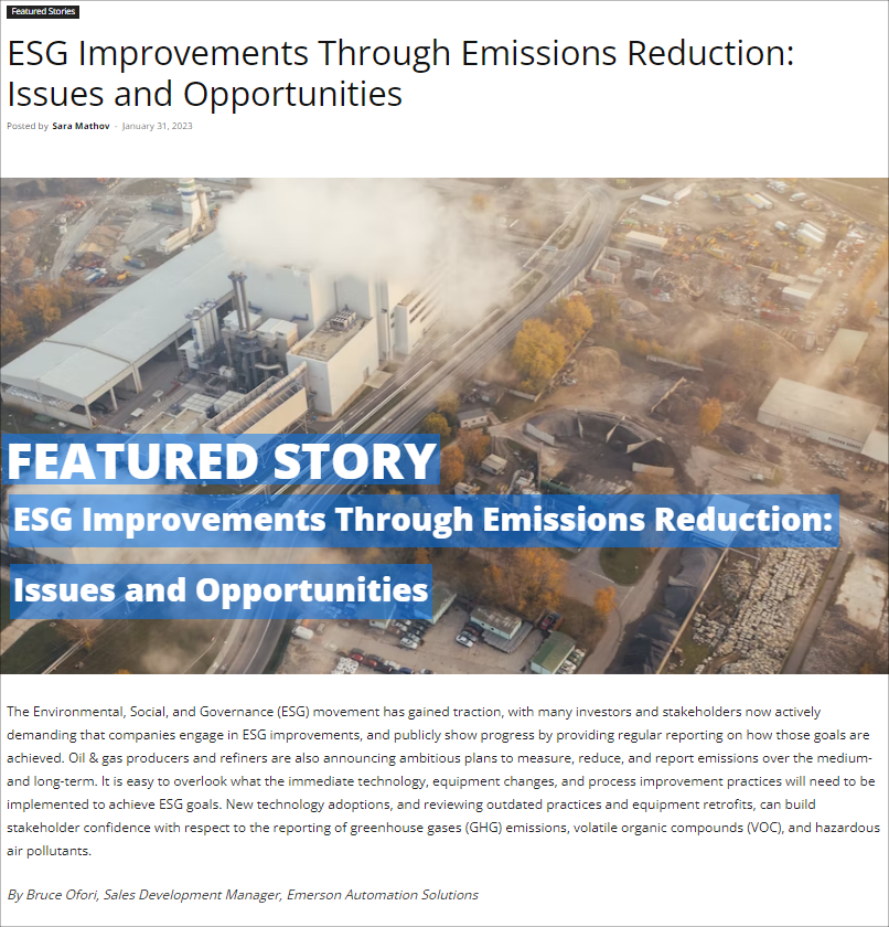 Fugitive Emissions Journal: ESG Improvements Through Emissions Reduction: Issues and Opportunities