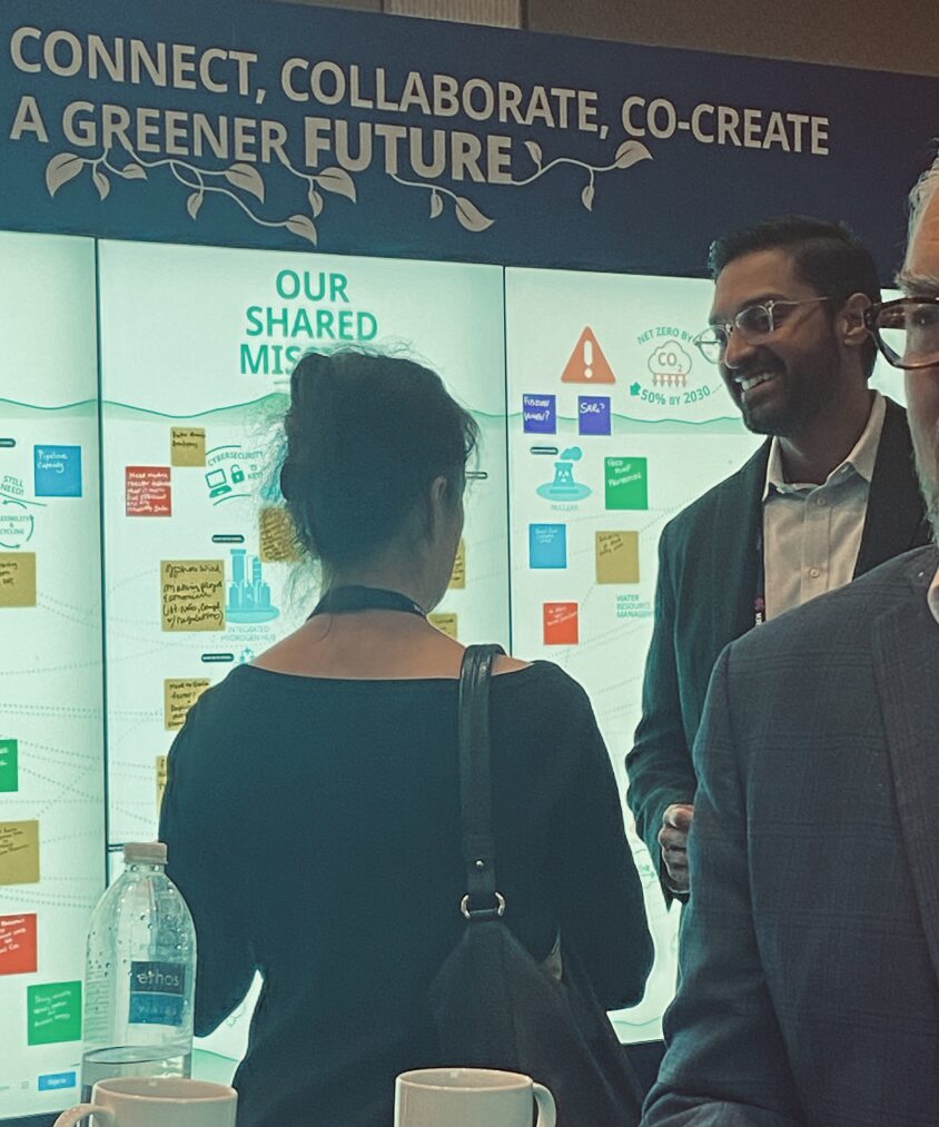 Engaging discussions at Emerson's Sustainability Collaboration Wall