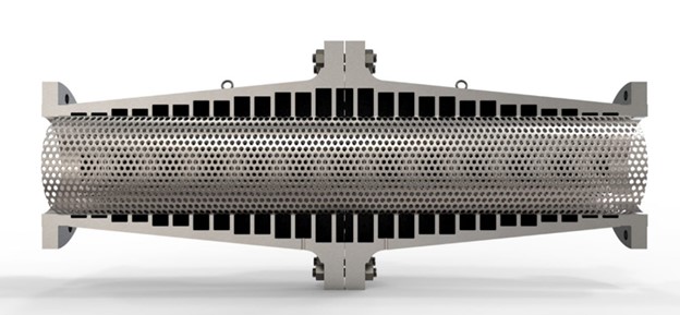 The solution is called a modal attenuator, and it is composed of a number of carefully designed resonant cavities, surrounding a straight through, full bore screen.